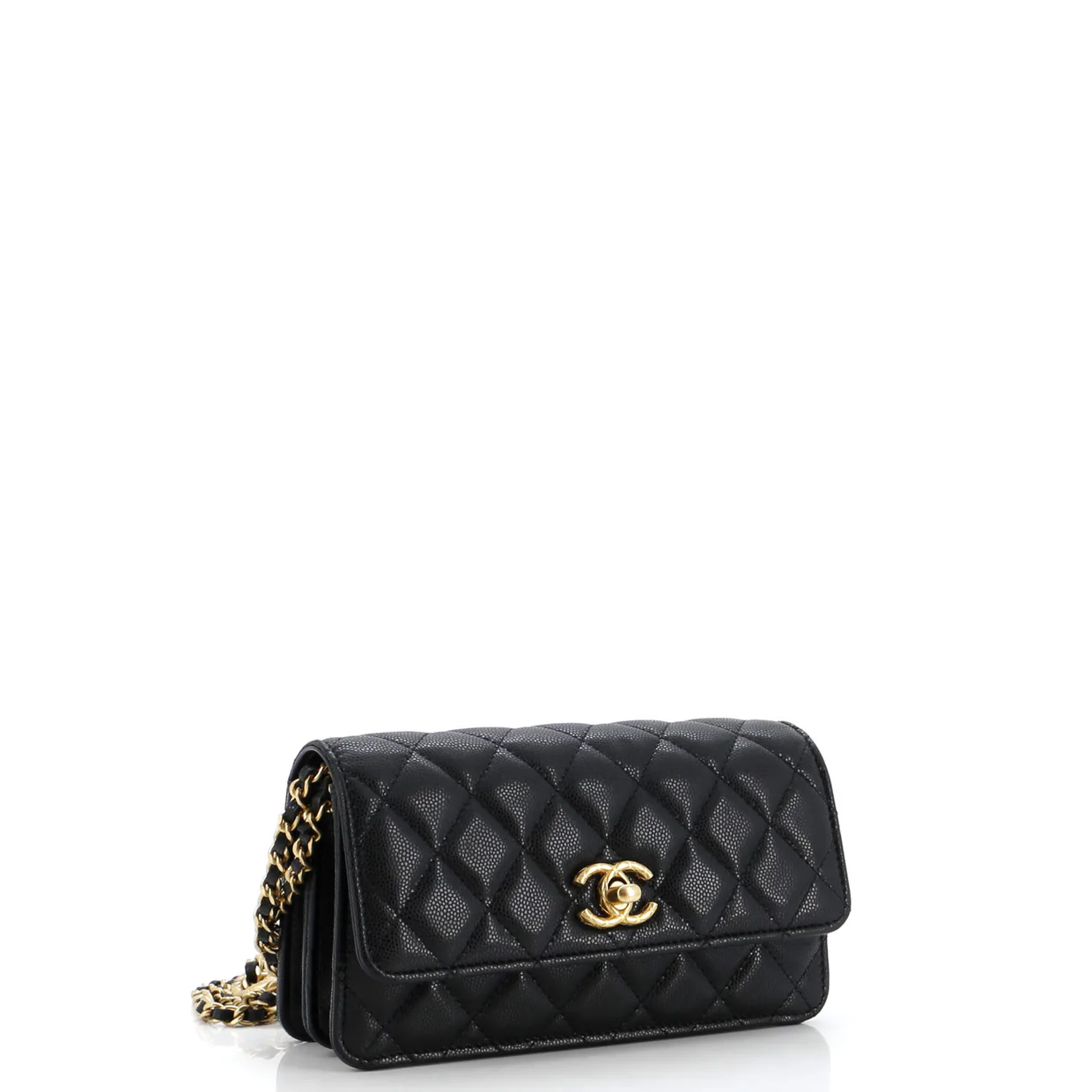 Mixed Chain Link CC Wallet on Chain Quilted Caviar Small - Deep Luxury