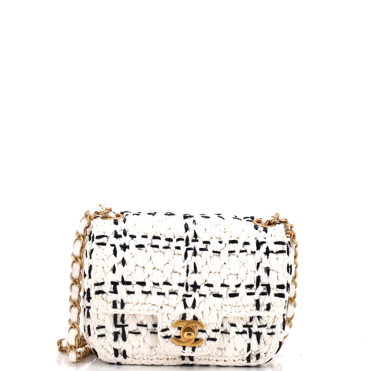 CC Chain Flap Bag Tweed Effect Braided Raffia Mini - Deep Luxury