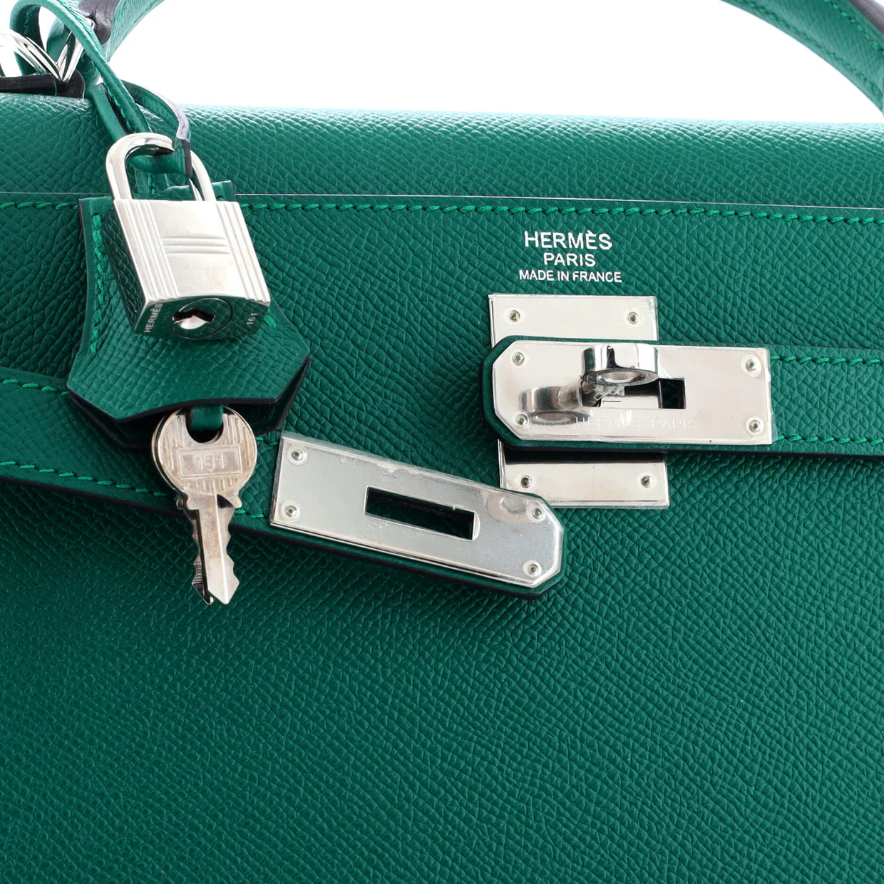 Kelly Handbag Malachite Epsom with Palladium Hardware 32 - Deep Luxury