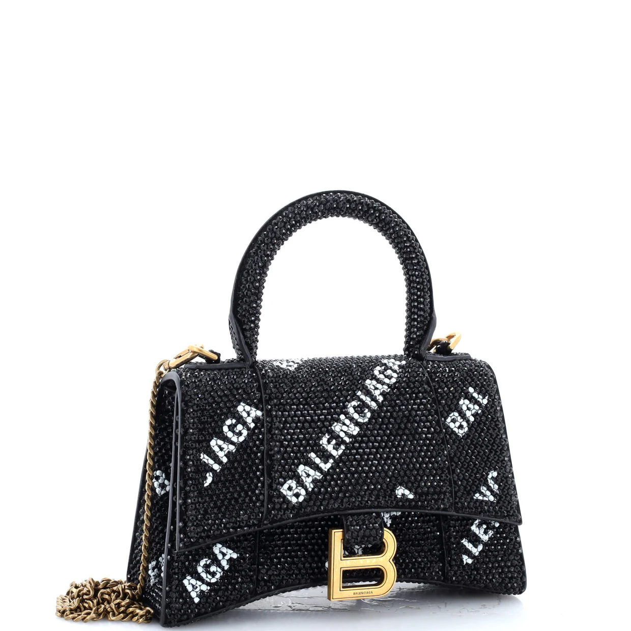 Hourglass Top Handle Bag Suede and Allover Logo Crystals XS - Deep Luxury