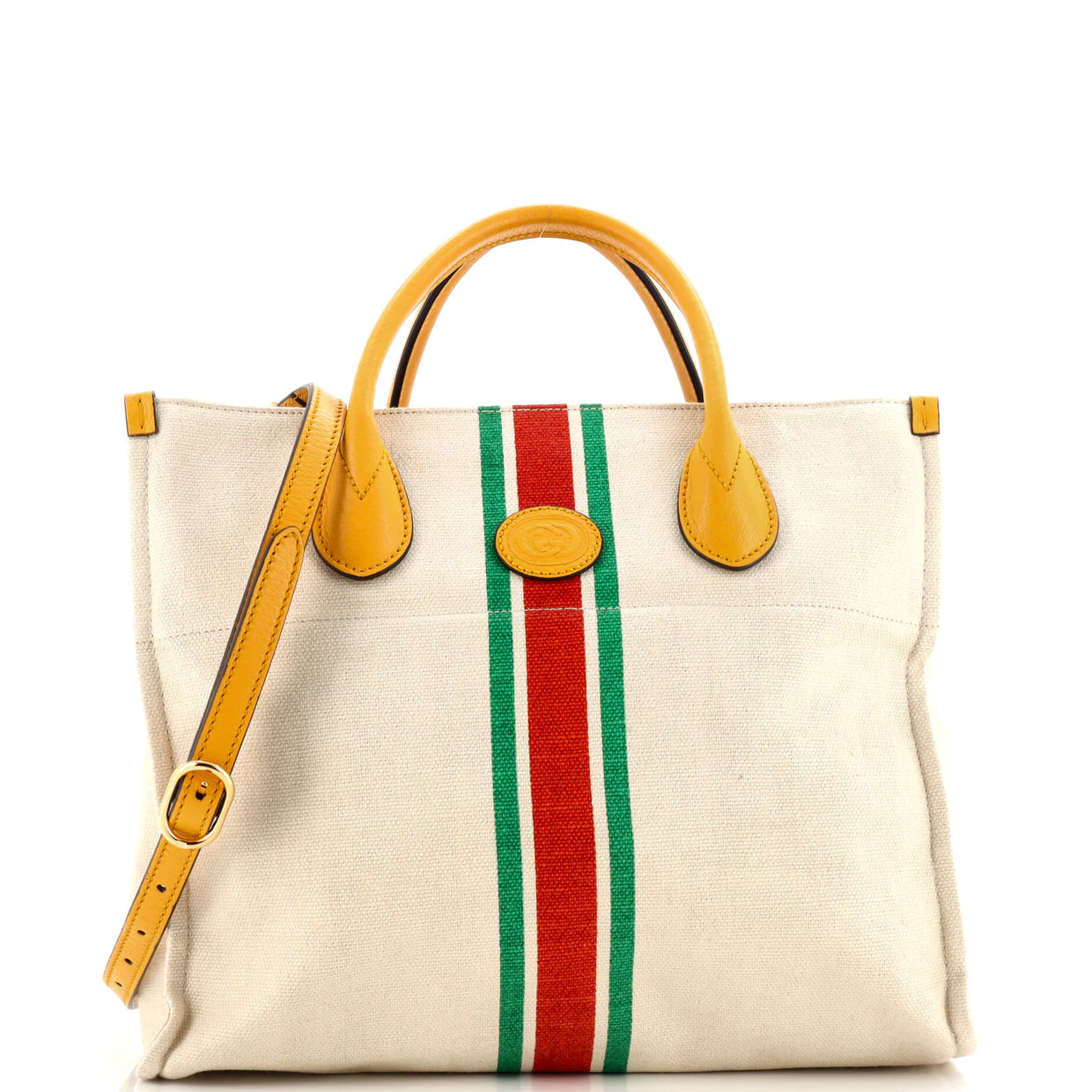 Foldable Web Tote Canvas with Leather Small - Deep Luxury