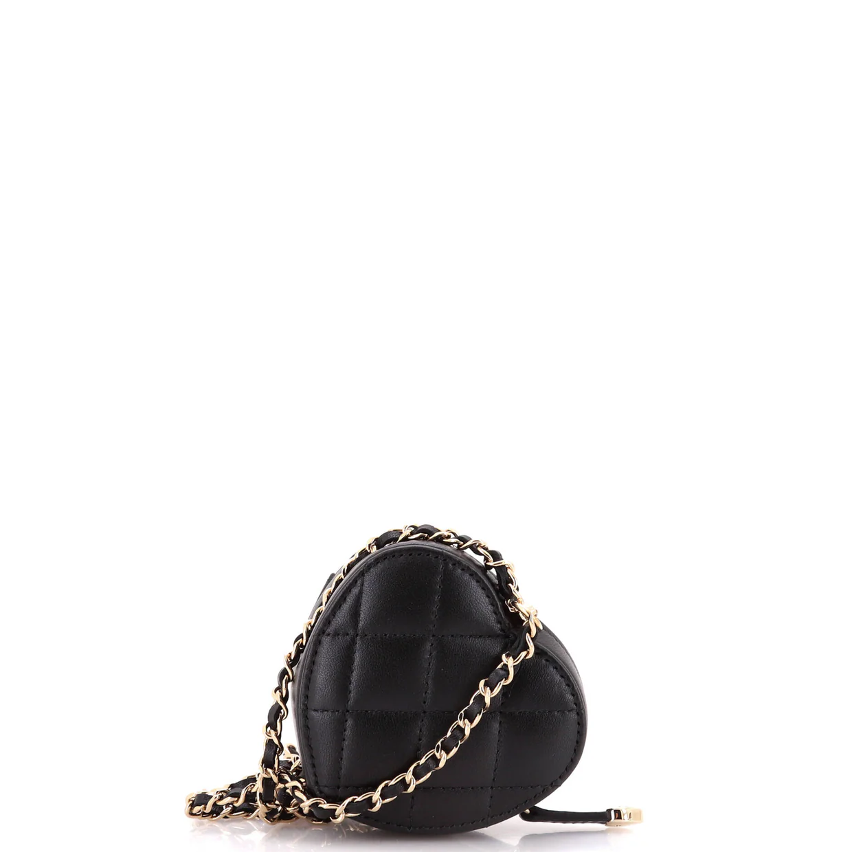 CC in Love Heart Chain Necklace Zip Coin Purse Quilted Lambskin - Deep Luxury