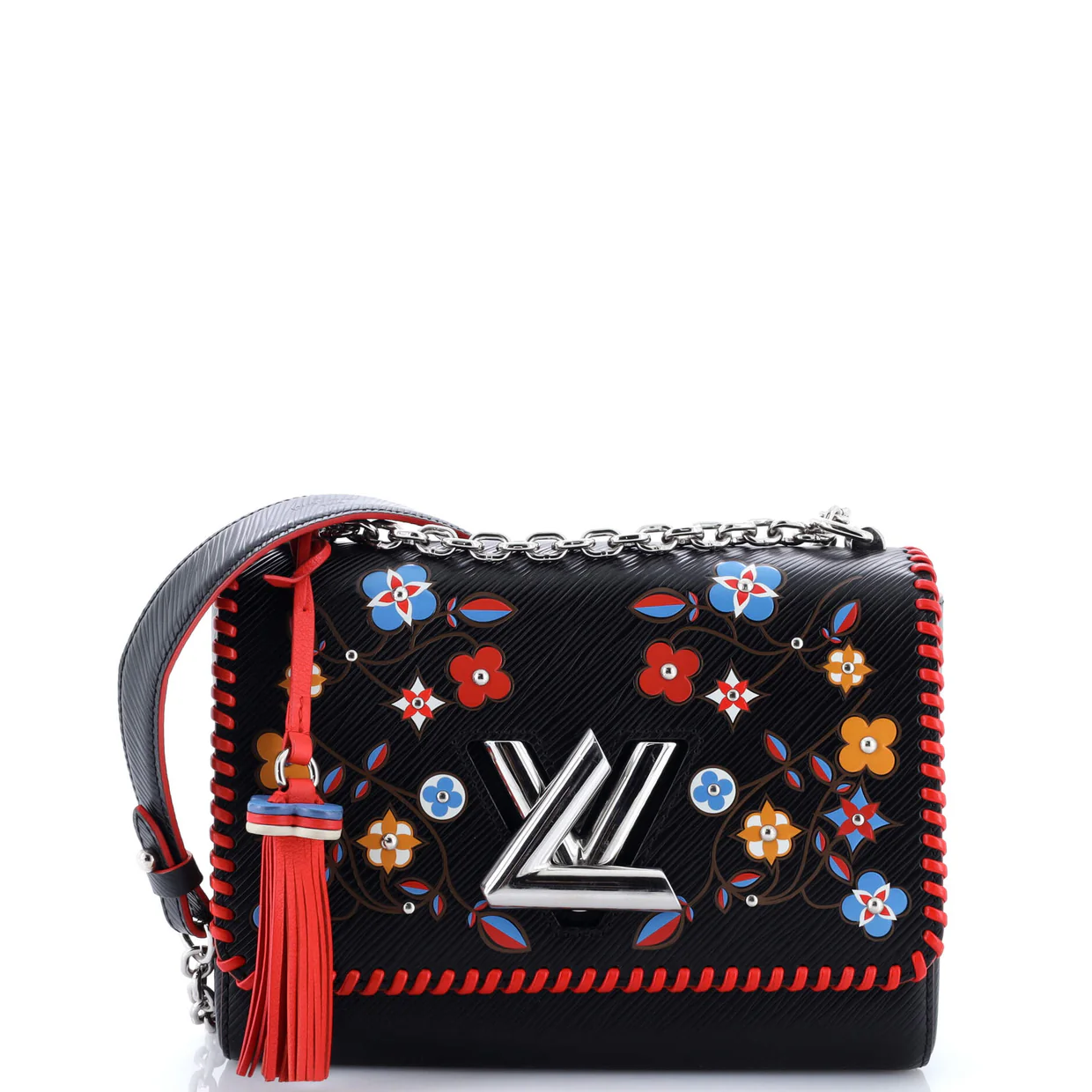 Twist Handbag Limited Edition Flower Embellished Epi Leather with Whipstitch Details MM - Deep Luxury