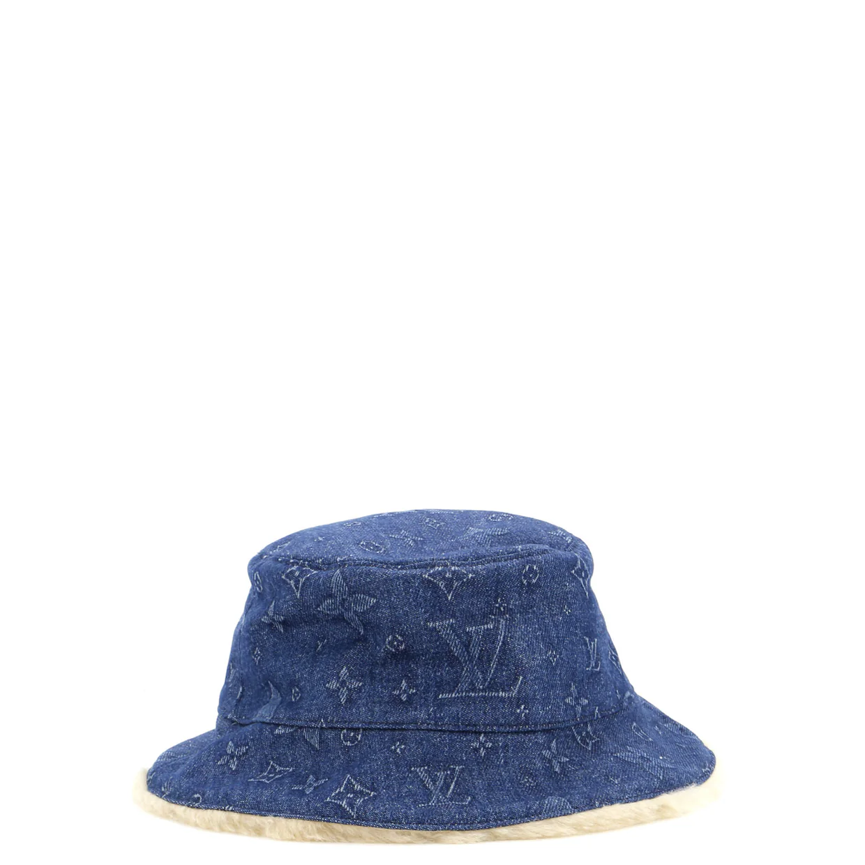 Bonnet Bucket Hat Monogram Denim and Shearling - Deep Luxury