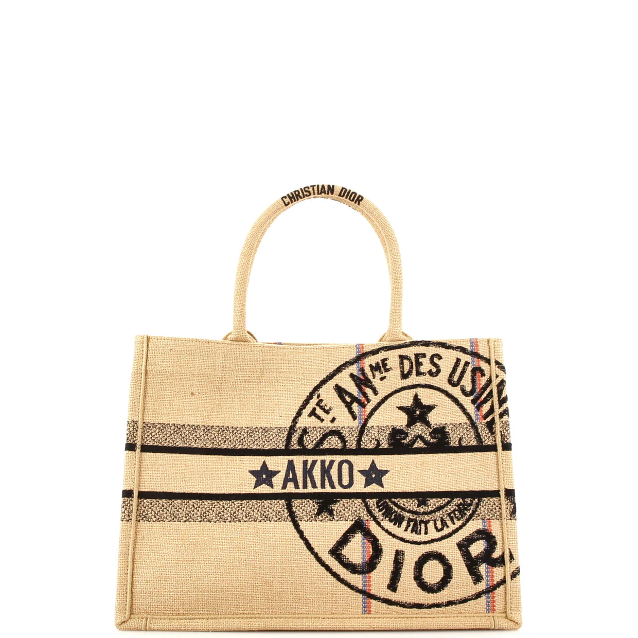 Book Tote Embroidered Raffia Medium - Deep Luxury