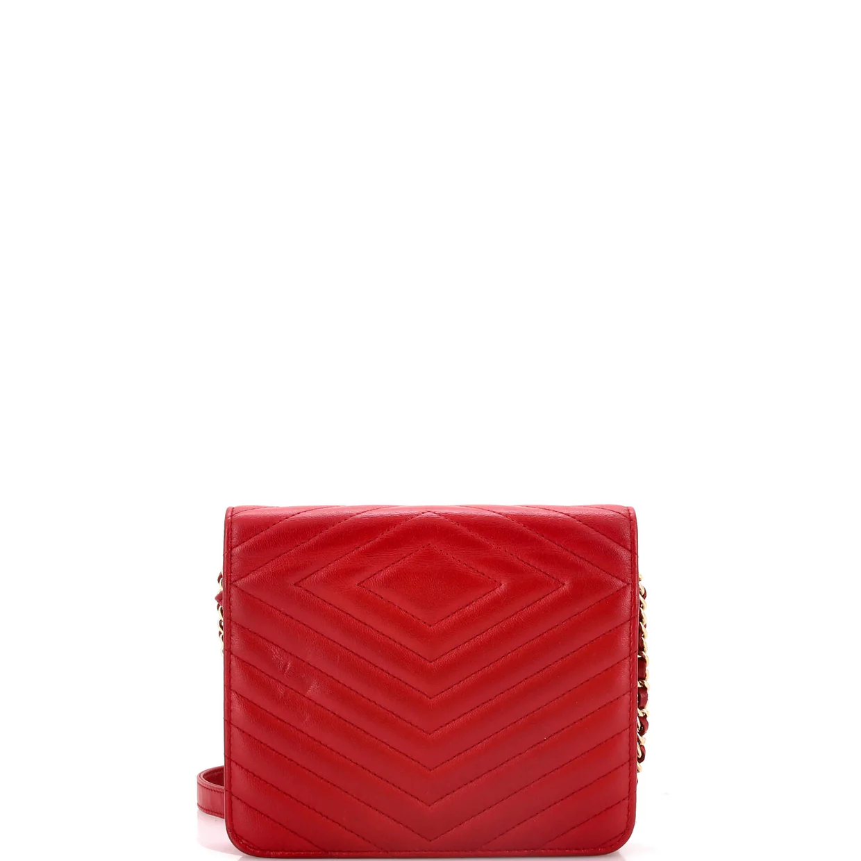 Square Wallet on Chain Chevron Calfskin - Deep Luxury