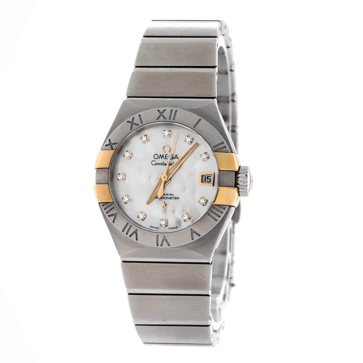 Constellation Co-Axial Chronometer Automatic Watch Stainless Steel and Yellow Gold with Diamond Markers and Mother of Pearl 27 - Deep Luxury