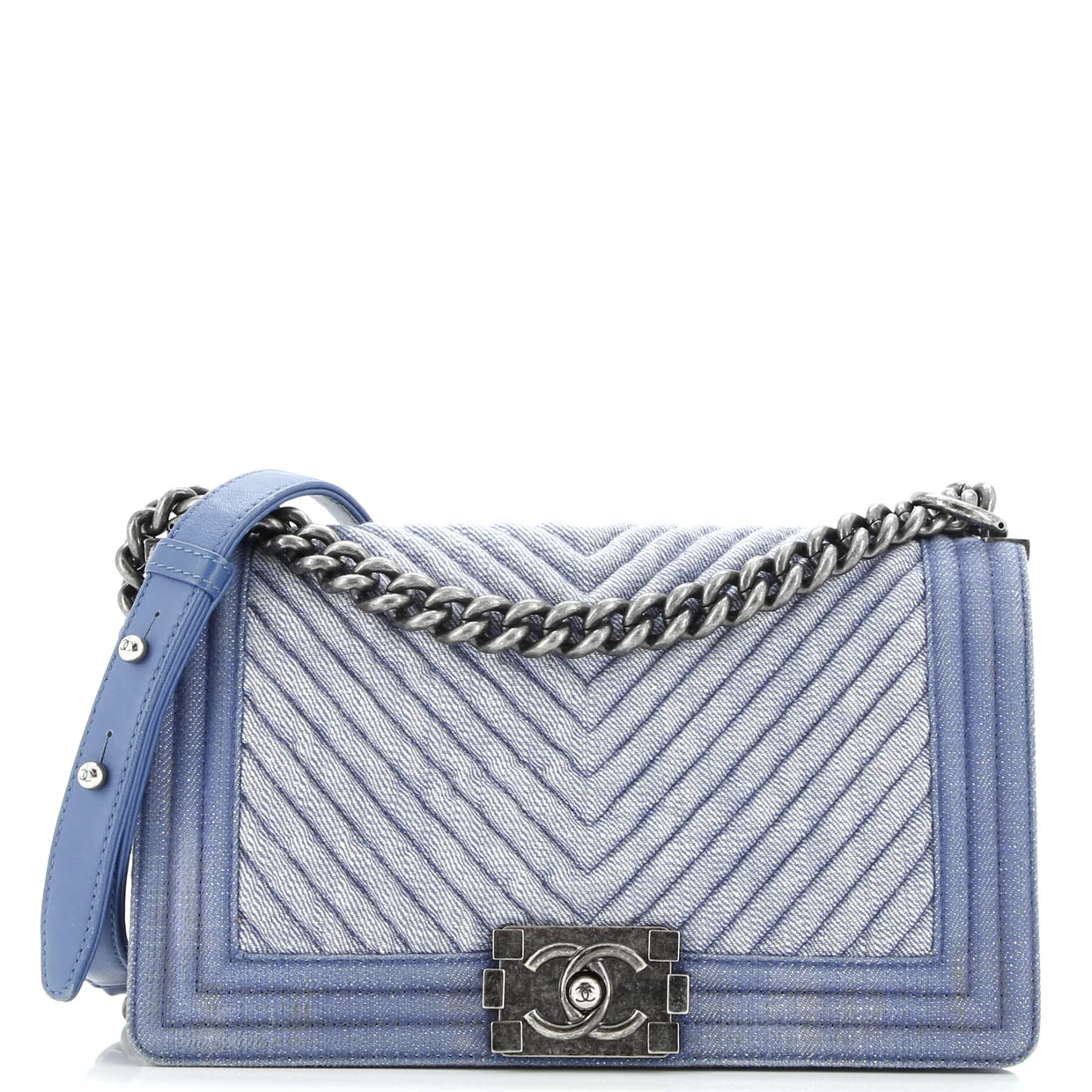Boy Flap Bag Chevron Denim Old Medium - Deep Luxury