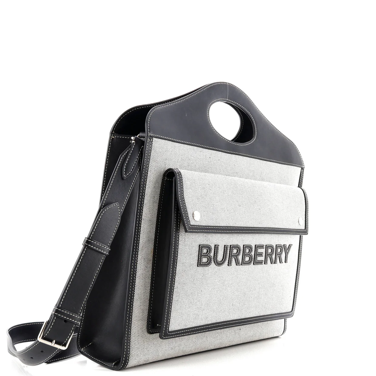 Logo Pocket Tote Canvas with Leather Medium - Deep Luxury