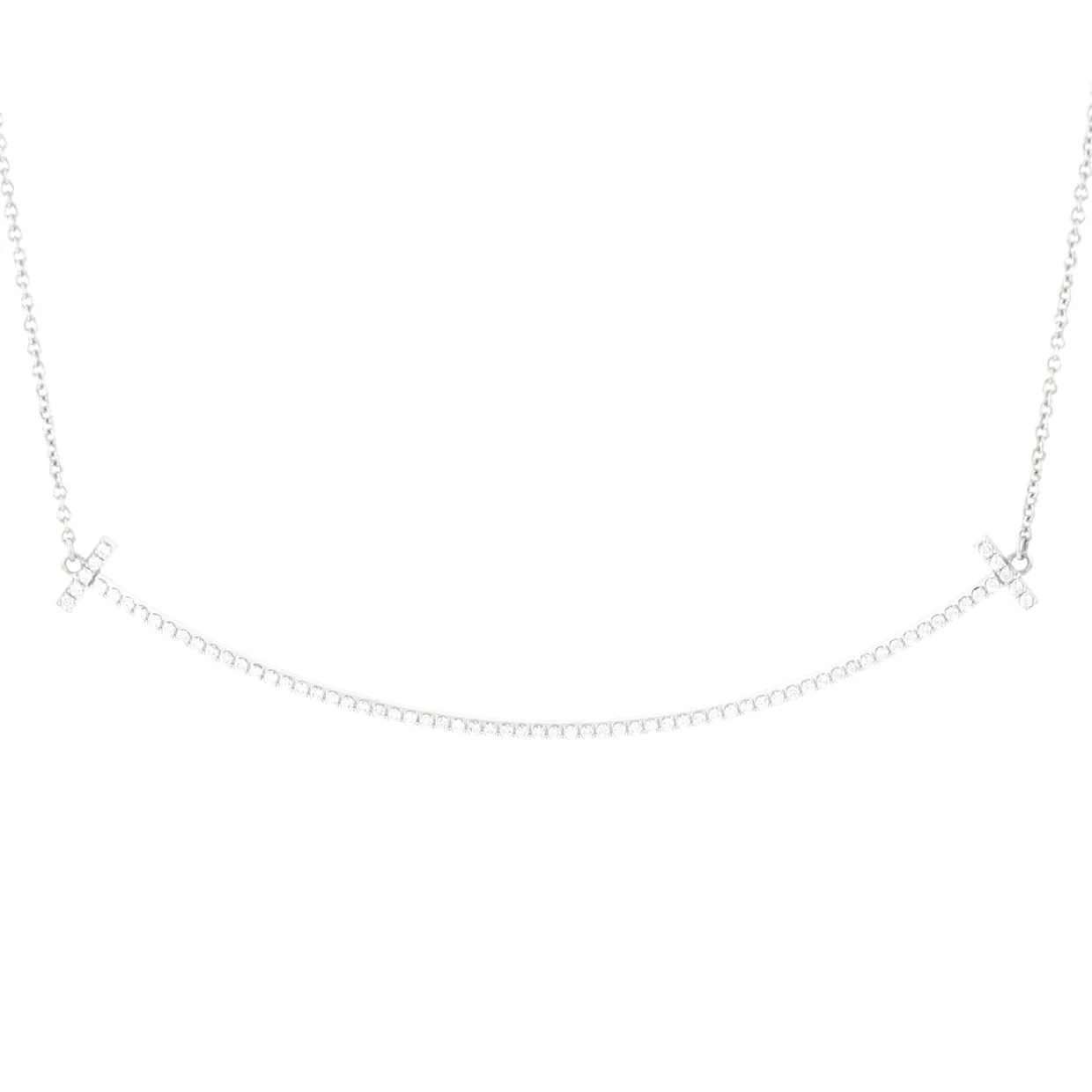T Smile Pendant Necklace 18K White Gold with Diamonds Large - Deep Luxury