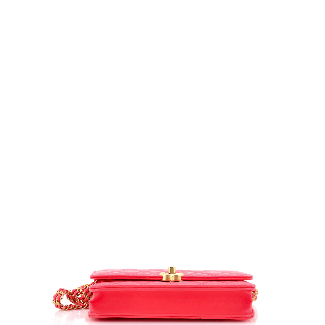 Double Chain CC Wallet on Chain Quilted Shiny Calfskin - Deep Luxury