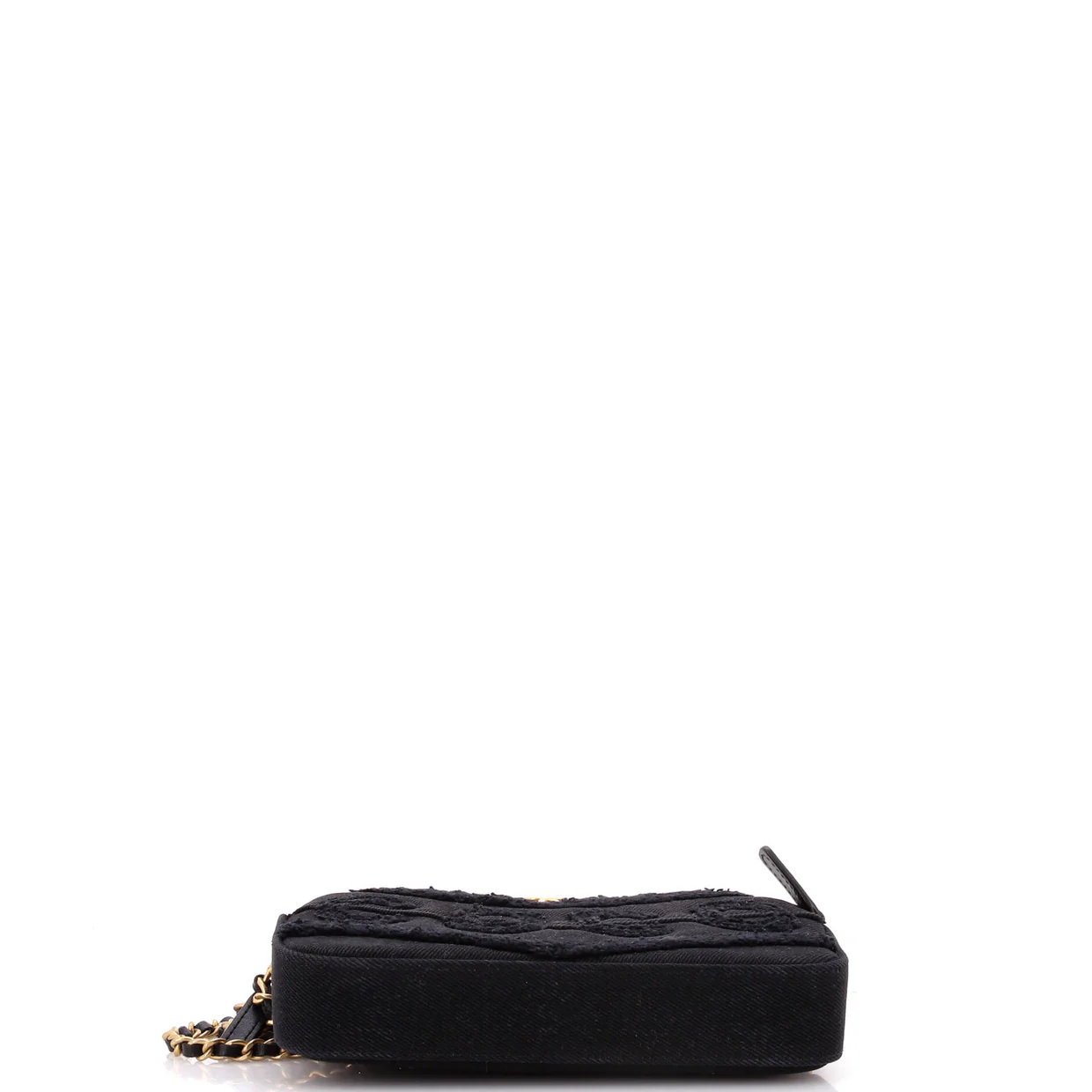 Coco Double Zip Clutch with Chain Fringe Chevron Denim - Deep Luxury