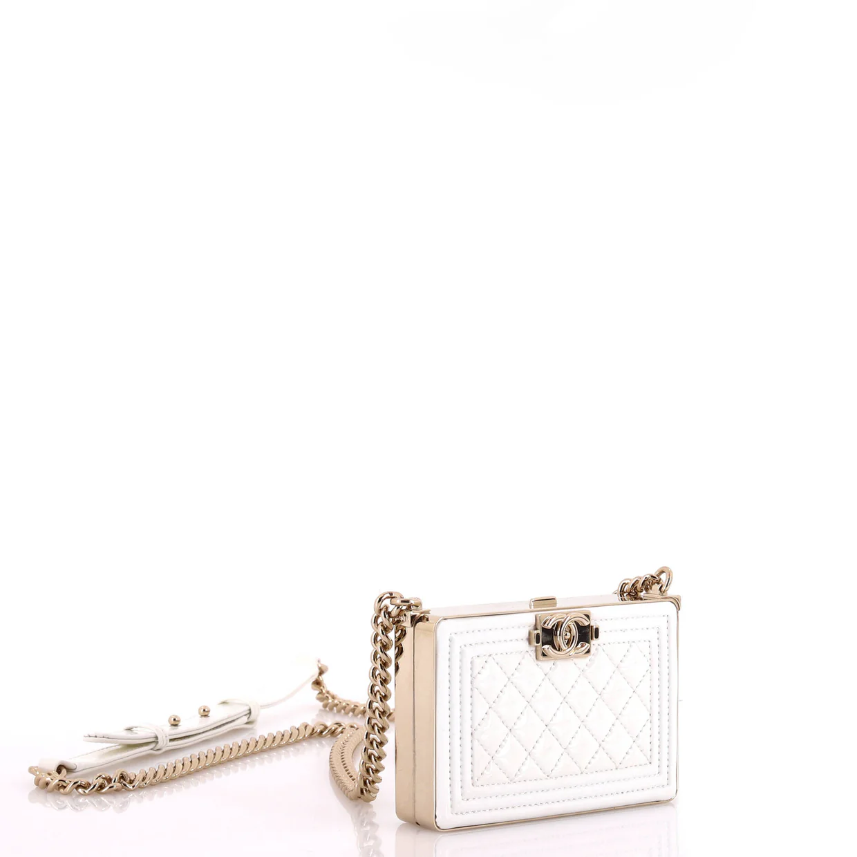 Boy Chain Box Minaudiere Quilted Patent - Deep Luxury