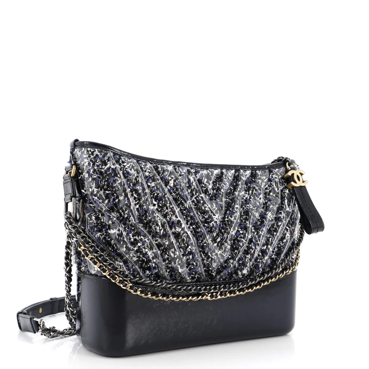 Gabrielle Hobo Chevron PVC Over Tweed Medium - Deep Luxury