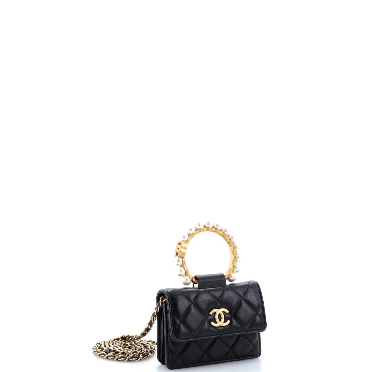 Pearl Crown Clutch with Chain Quilted Lambskin - Deep Luxury