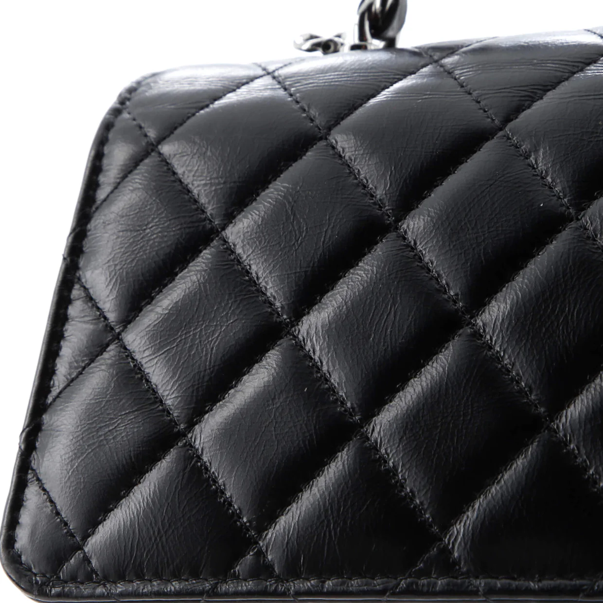 Top Handle Phone Holder with Chain Quilted Lambskin with Crystals - Deep Luxury
