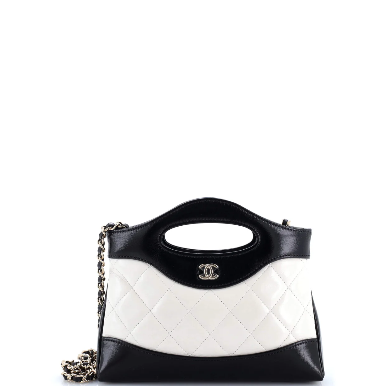 31 Shopping Bag Clutch with Chain Quilted Shiny Crumpled Calfskin Small - Deep Luxury