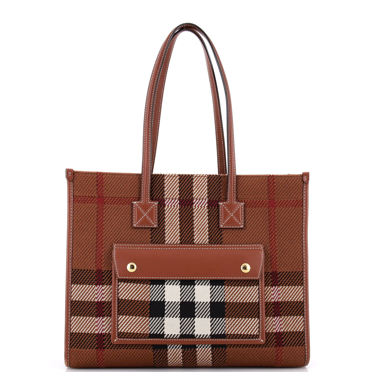 Freya Shopping Tote Check Canvas with Leather Small - Deep Luxury