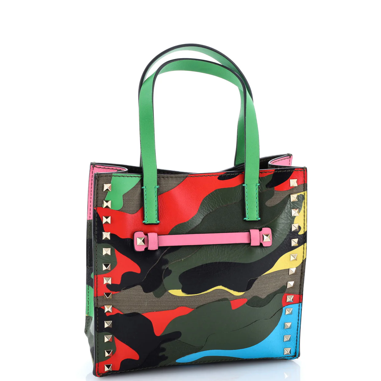 Rockstud Open Tote Camo Leather and Canvas Small - Deep Luxury