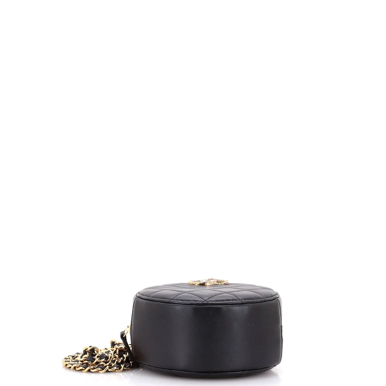 Round Clutch with Chain Quilted Lambskin with Zirconium - Deep Luxury
