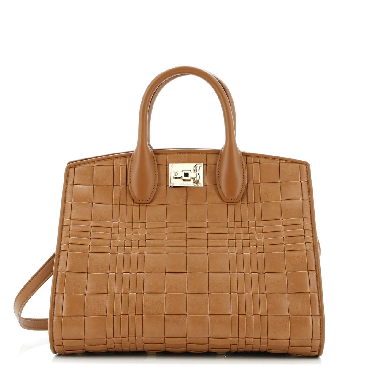 Studio Box Satchel Woven Leather Medium - Deep Luxury