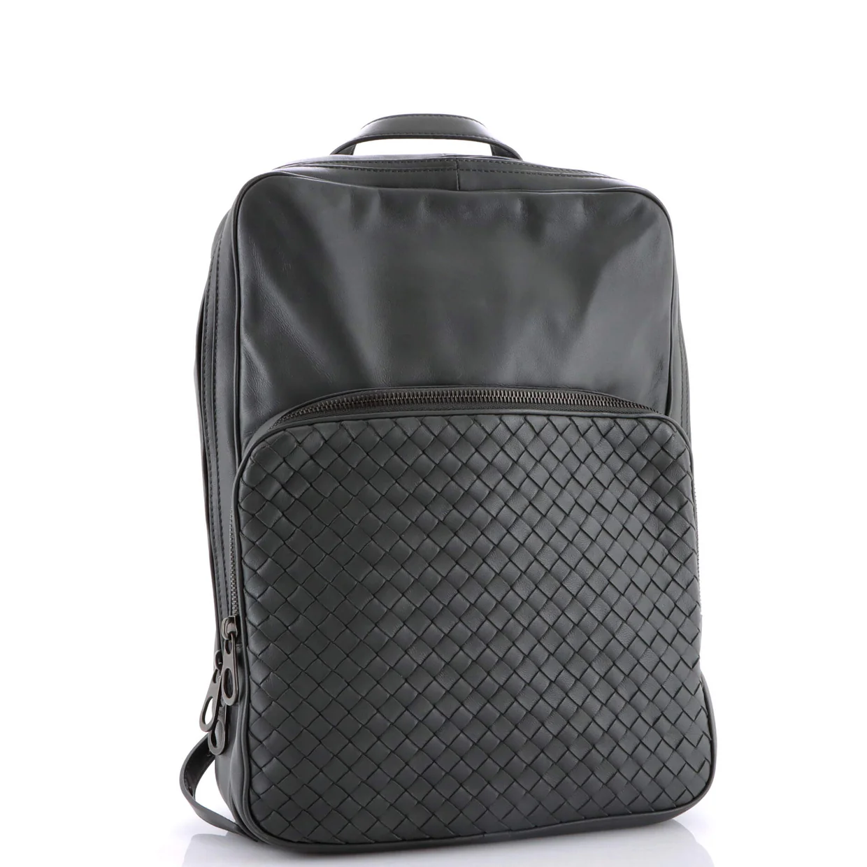 Front Pocket Backpack Leather with Intrecciato Detail Medium - Deep Luxury