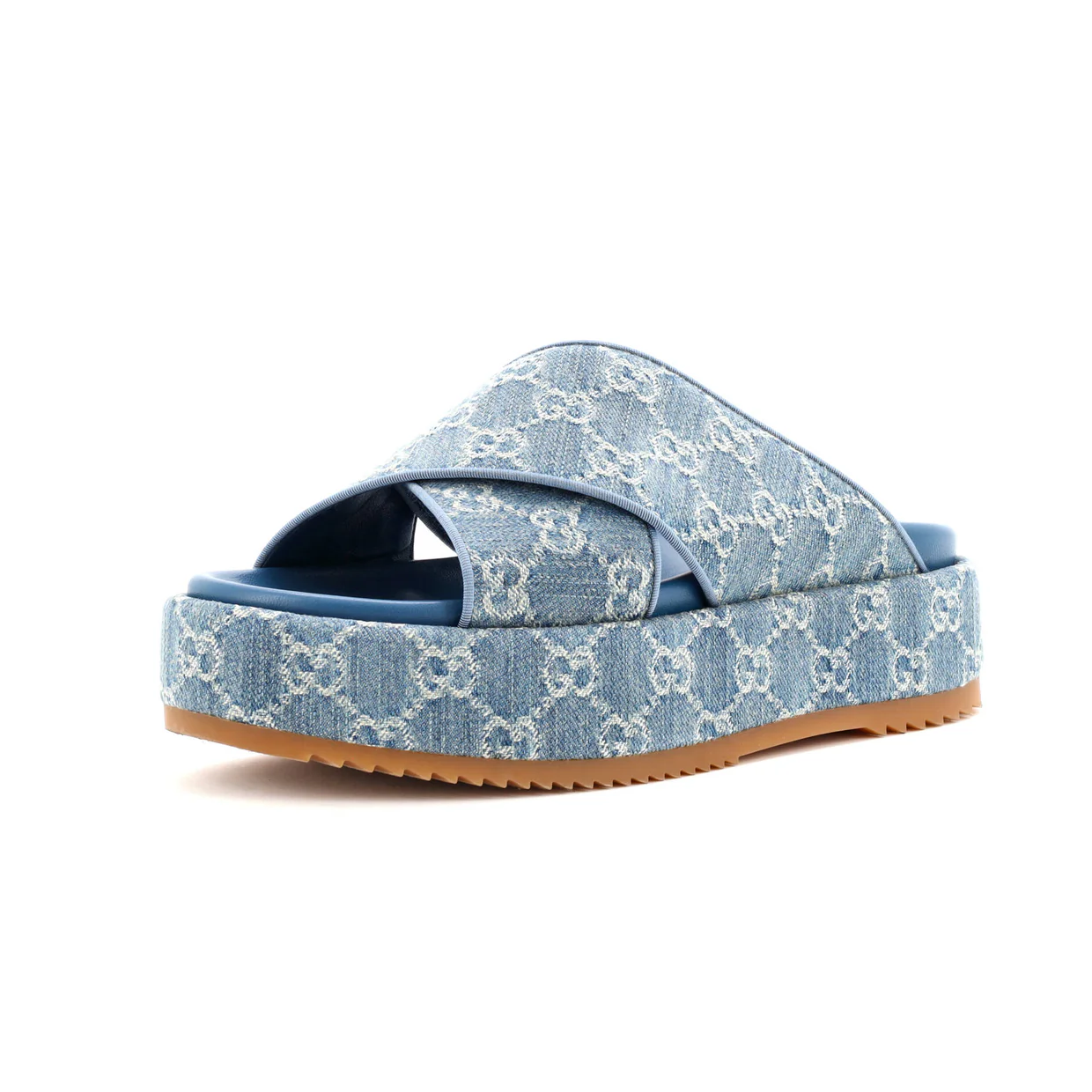 Women's Criss Cross Platform Slide Sandals GG Denim - Deep Luxury
