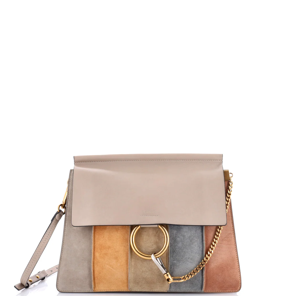 Faye Shoulder Bag Stitched Suede and Leather Medium - Deep Luxury