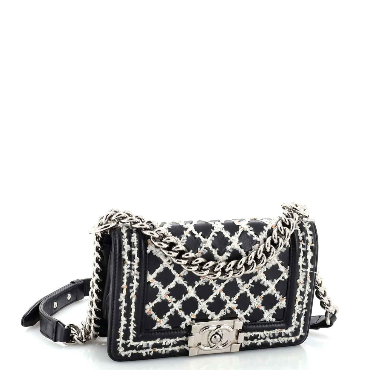 Boy Flap Bag Lambskin with Quilted Tweed and Sequins Small - Deep Luxury