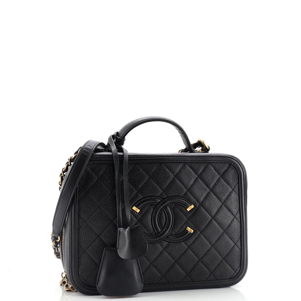 Filigree Vanity Case Quilted Caviar Large - Deep Luxury