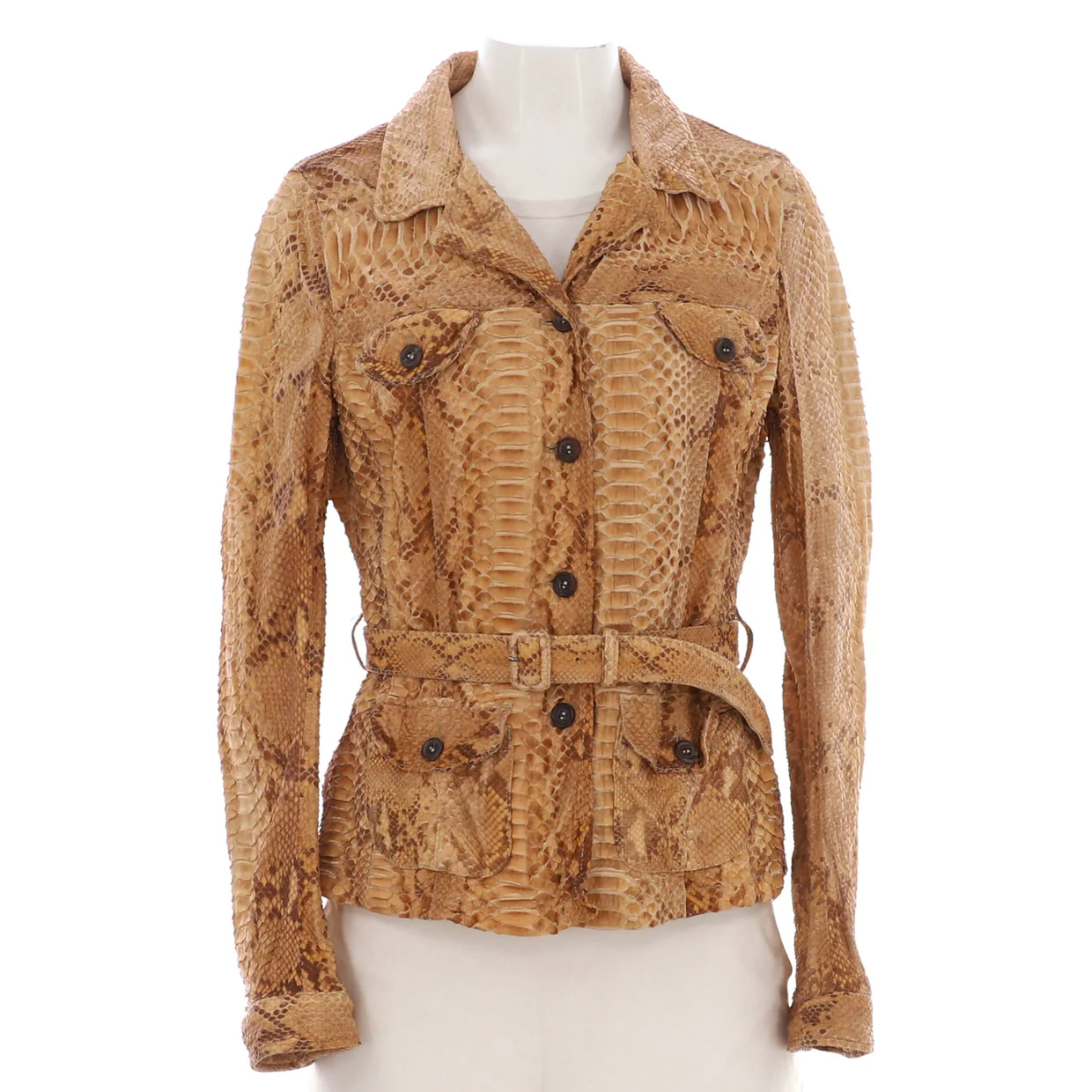 Women's Four Pocket Belted Button Up Jacket Python - Deep Luxury