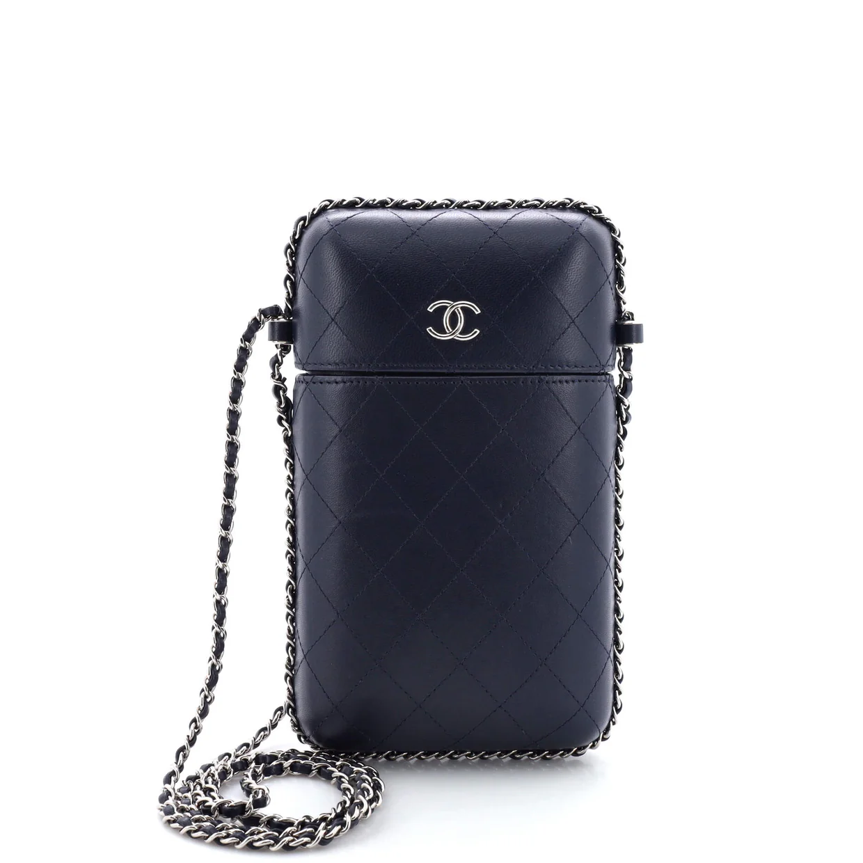 Chain Around Phone Holder Box Crossbody Quilted Lambskin - Deep Luxury