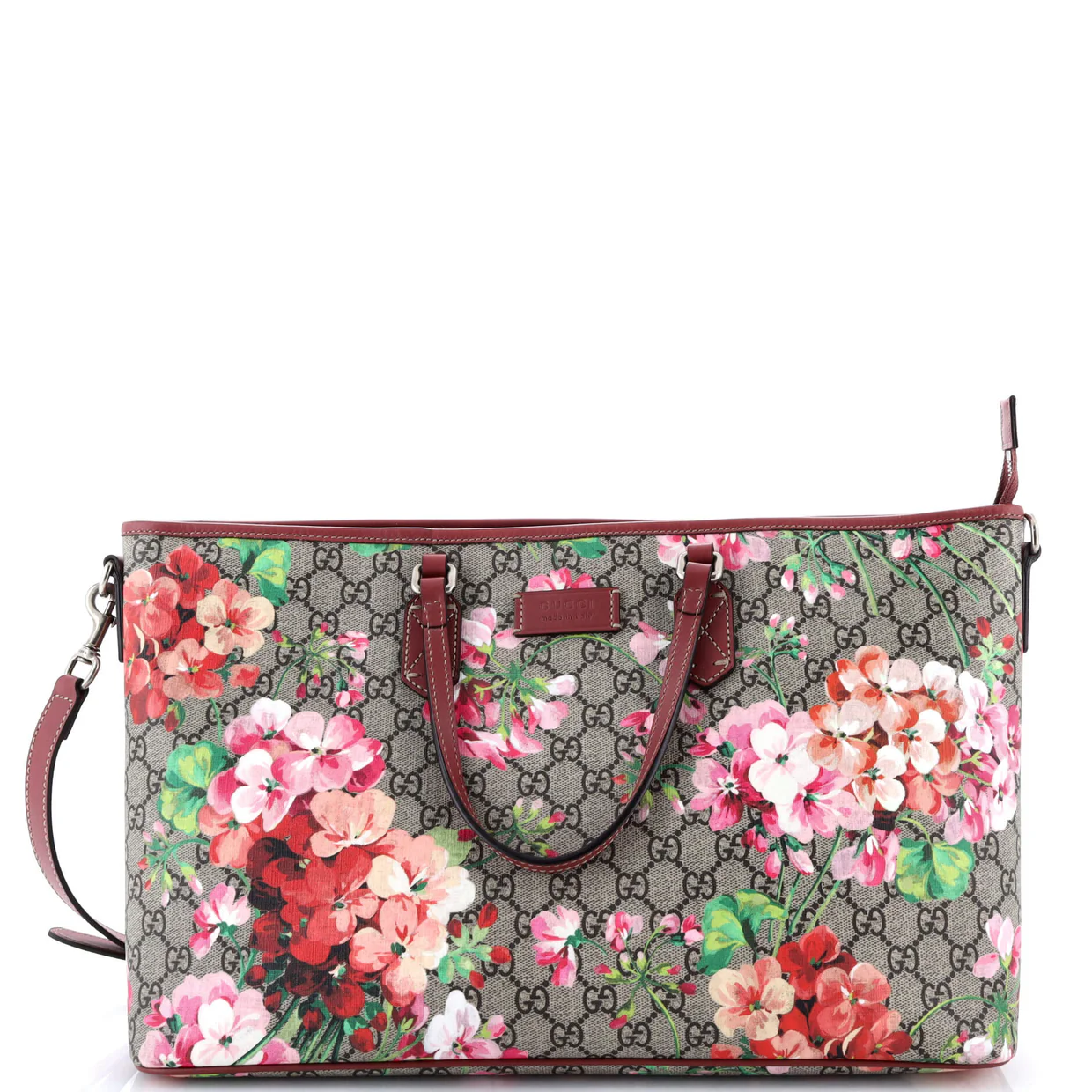 Convertible Zip Tote Blooms Print GG Coated Canvas Large - Deep Luxury