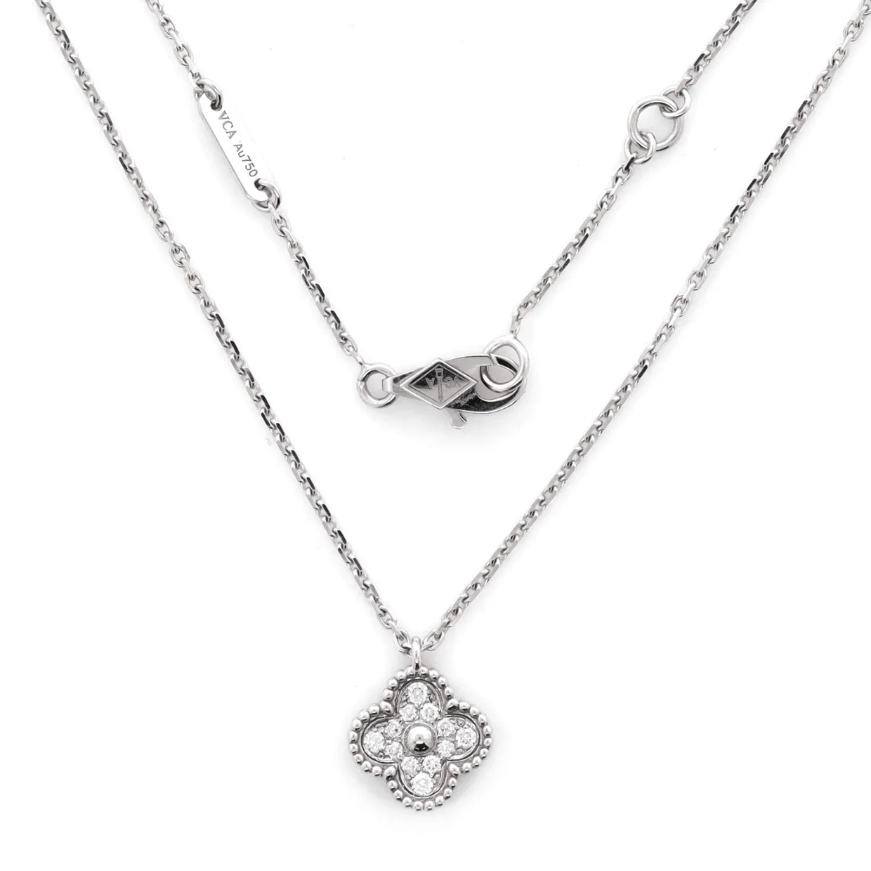 Sweet Alhambra Pendant Necklace 18K White Gold with Diamonds - Deep Luxury