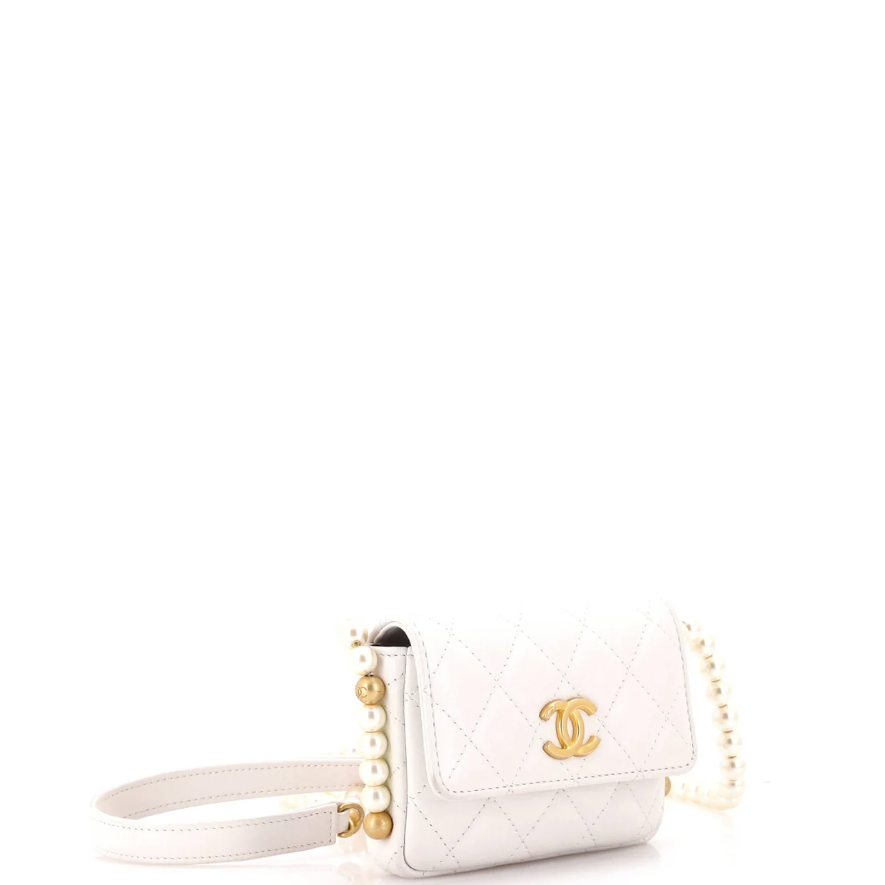 About Pearls Flap Card Holder with Chain Quilted Calfskin - Deep Luxury
