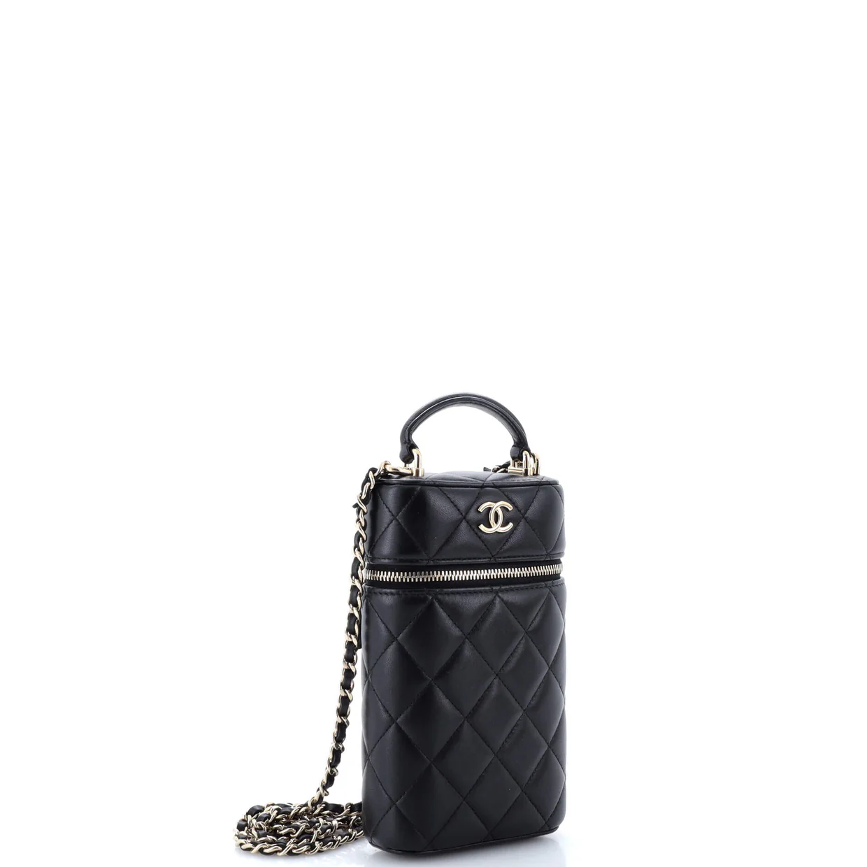 Classic Vanity Top Handle Phone Holder with Chain Quilted Lambskin - Deep Luxury