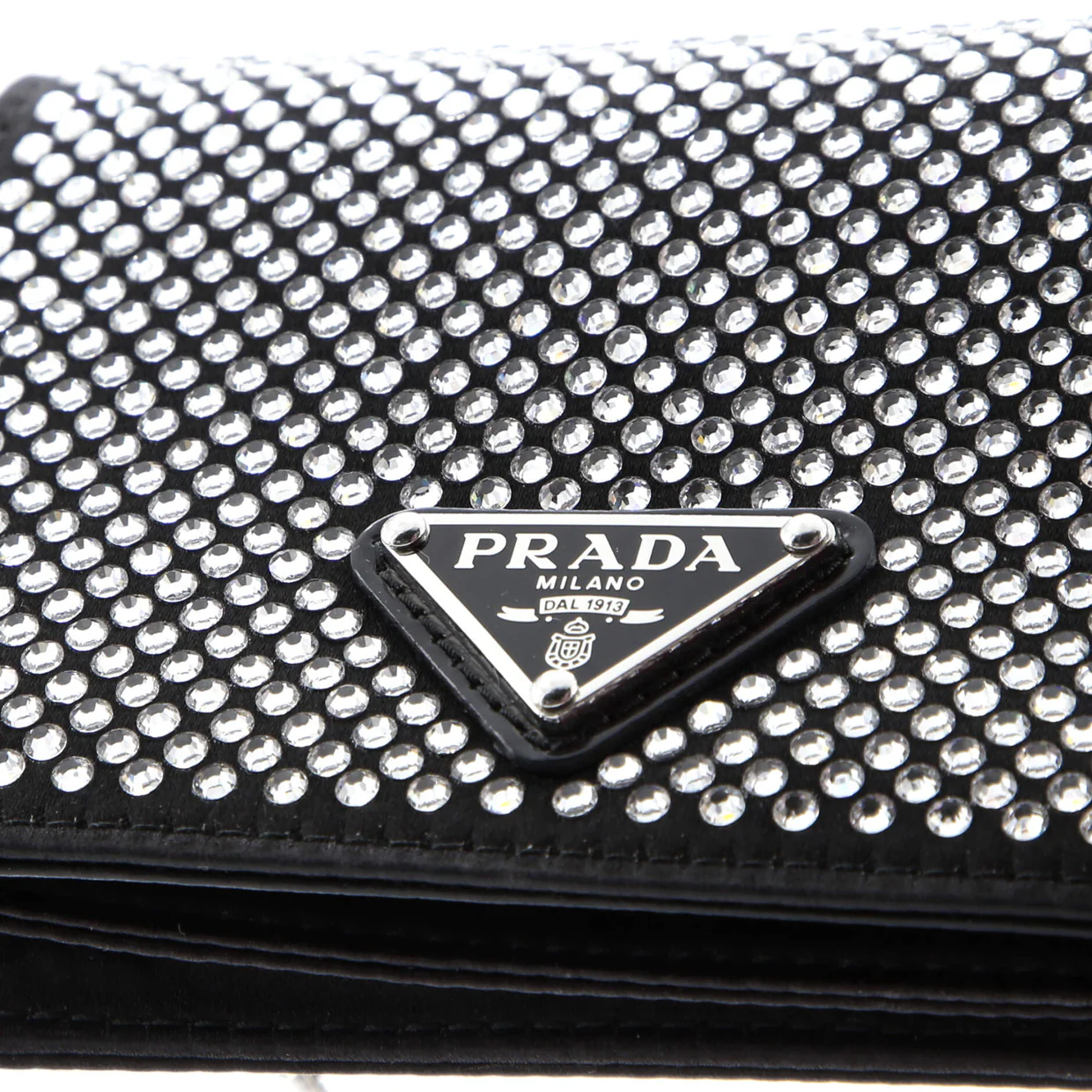 Flap Card Holder with Chain Satin with Crystals - Deep Luxury