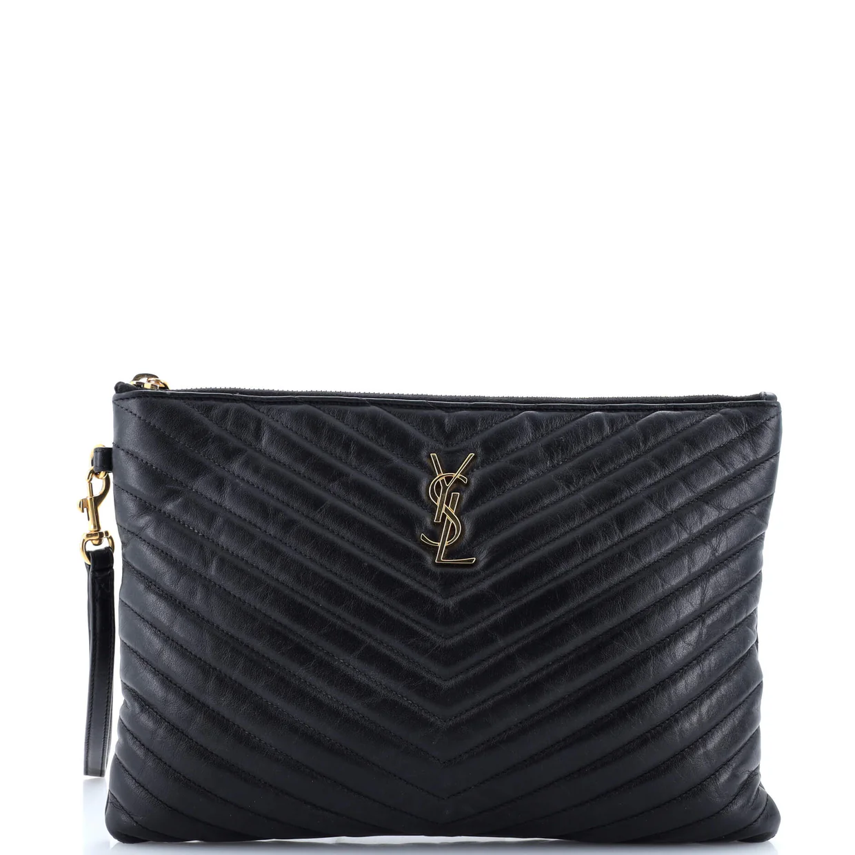 Classic Monogram Wristlet Pouch Matelasse Chevron Leather Medium - Deep Luxury