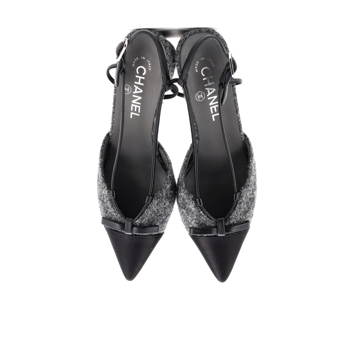 Women's CC Cap Toe Bow Slingback Pumps Tweed and Satin - Deep Luxury