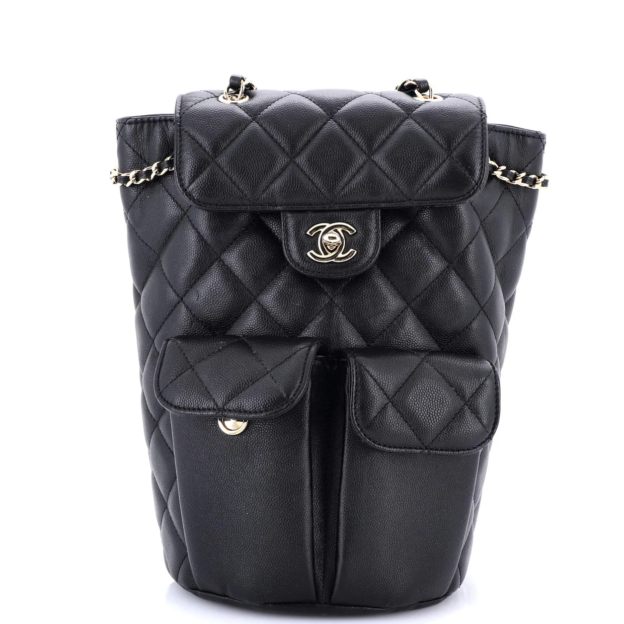 Double Pocket Flap Bucket Backpack Quilted Caviar - Deep Luxury