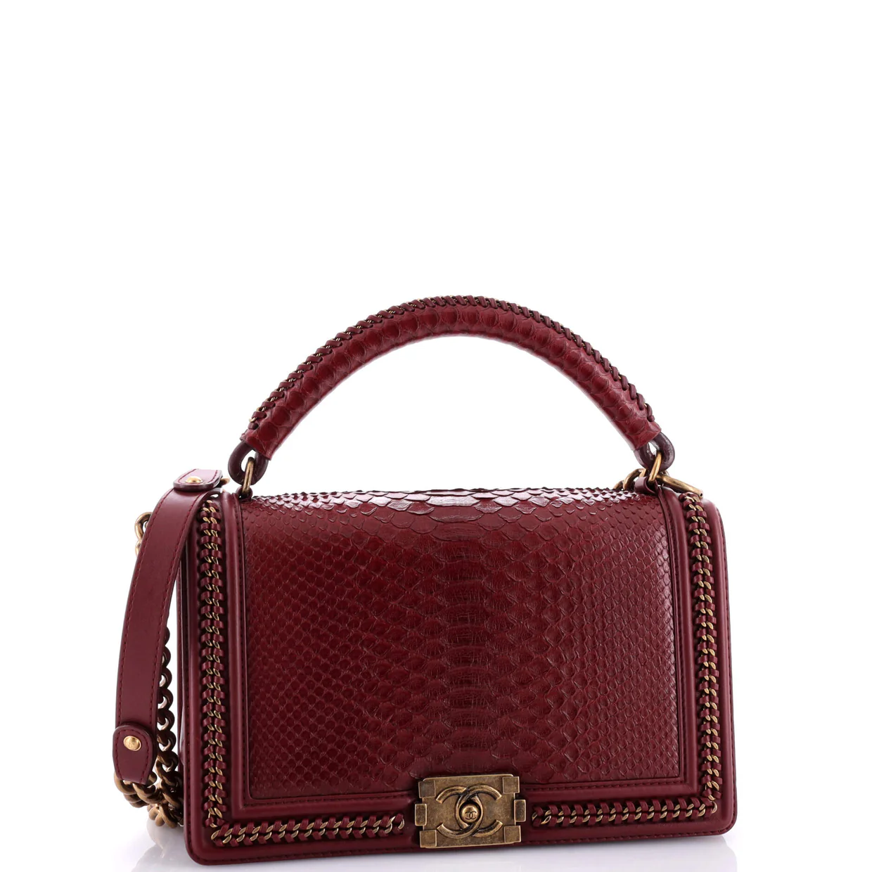 Chain Handle Boy Flap Bag Python New Medium - Deep Luxury