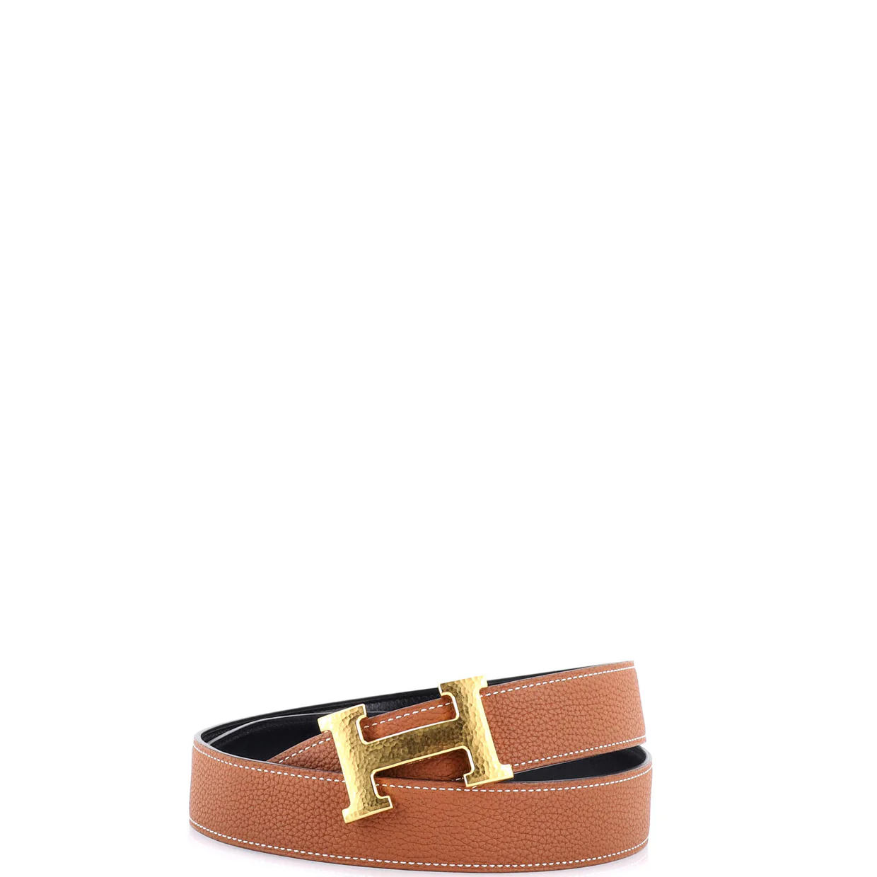 Constance Martelee H Reversible Belt Leather with Hammered Hardware Medium 80 - Deep Luxury