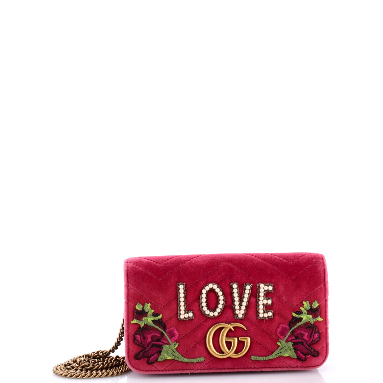 GG Marmont Chain Flap Bag Embroidered Matelasse Velvet Mini - Deep Luxury