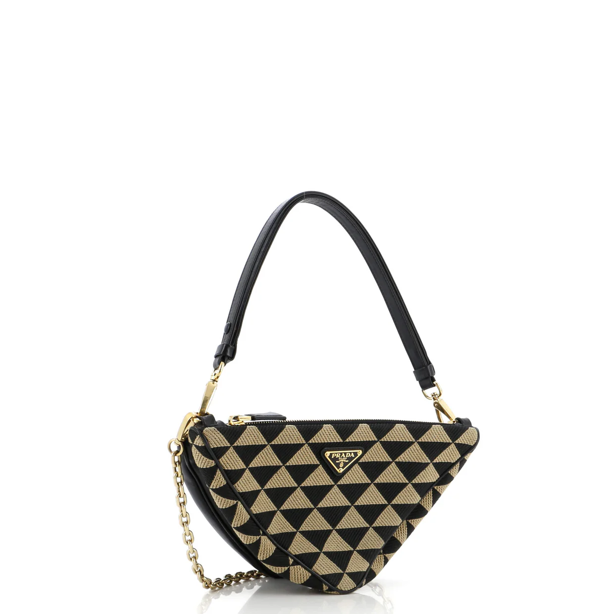 Double Symbole Triangle Bag Leather and Jacquard Mini - Deep Luxury