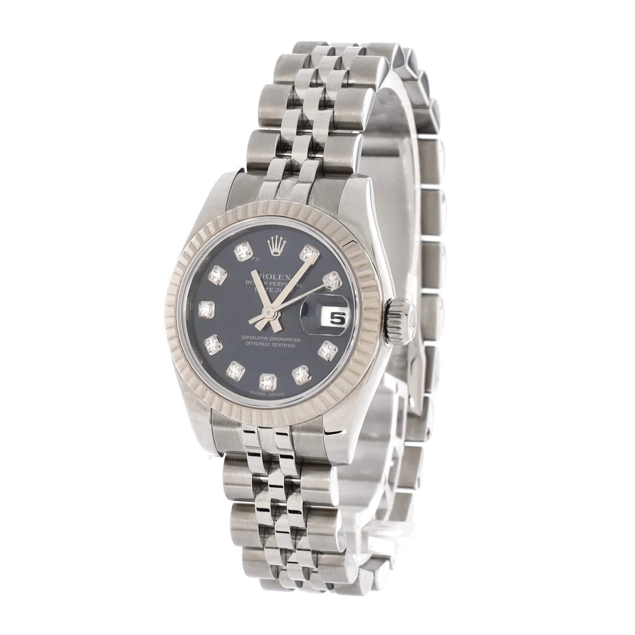 Oyster Perpetual Datejust Automatic Watch Stainless Steel and White Gold with Diamond Markers 26 - Deep Luxury