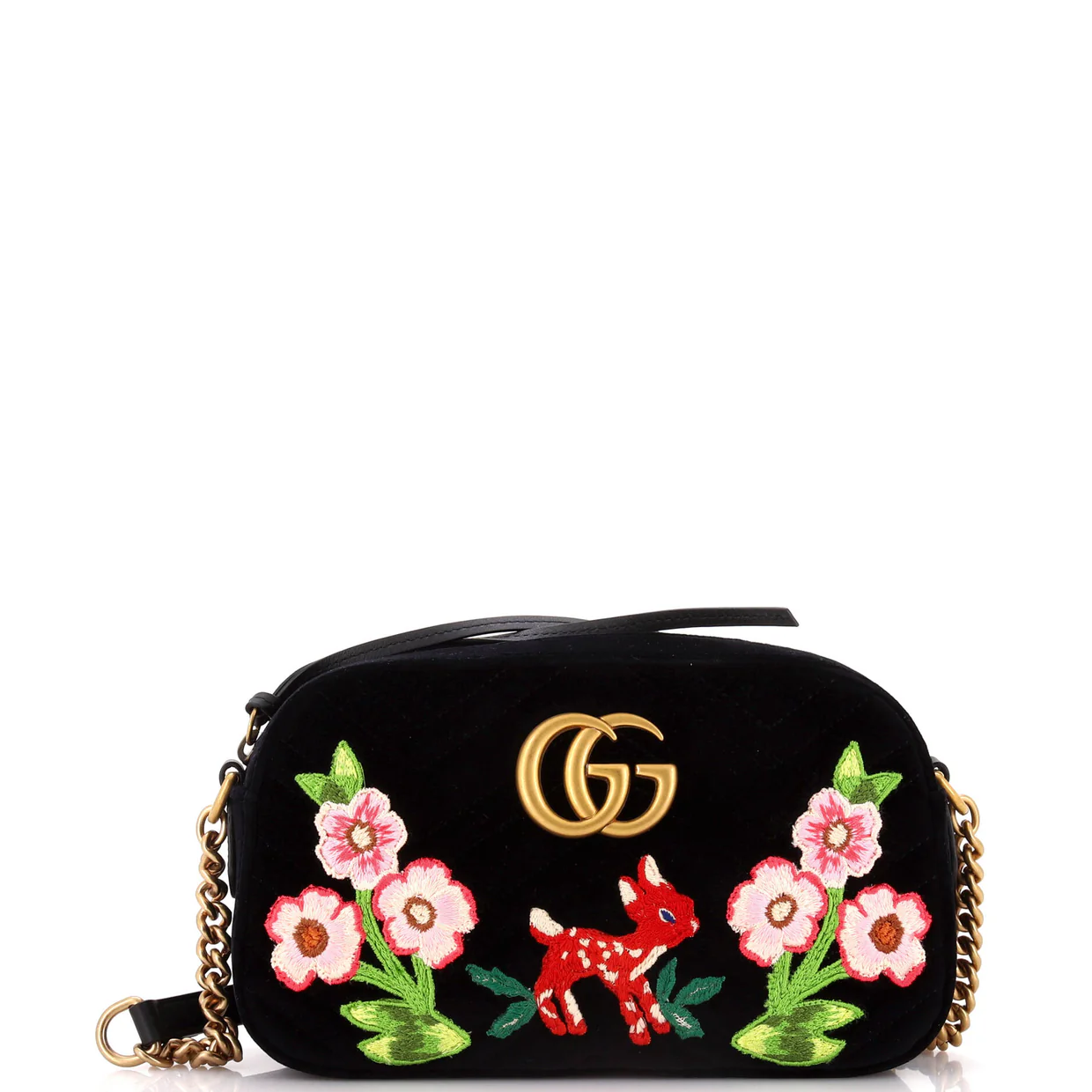 GG Marmont Shoulder Bag Matelasse Velvet with Applique Small - Deep Luxury