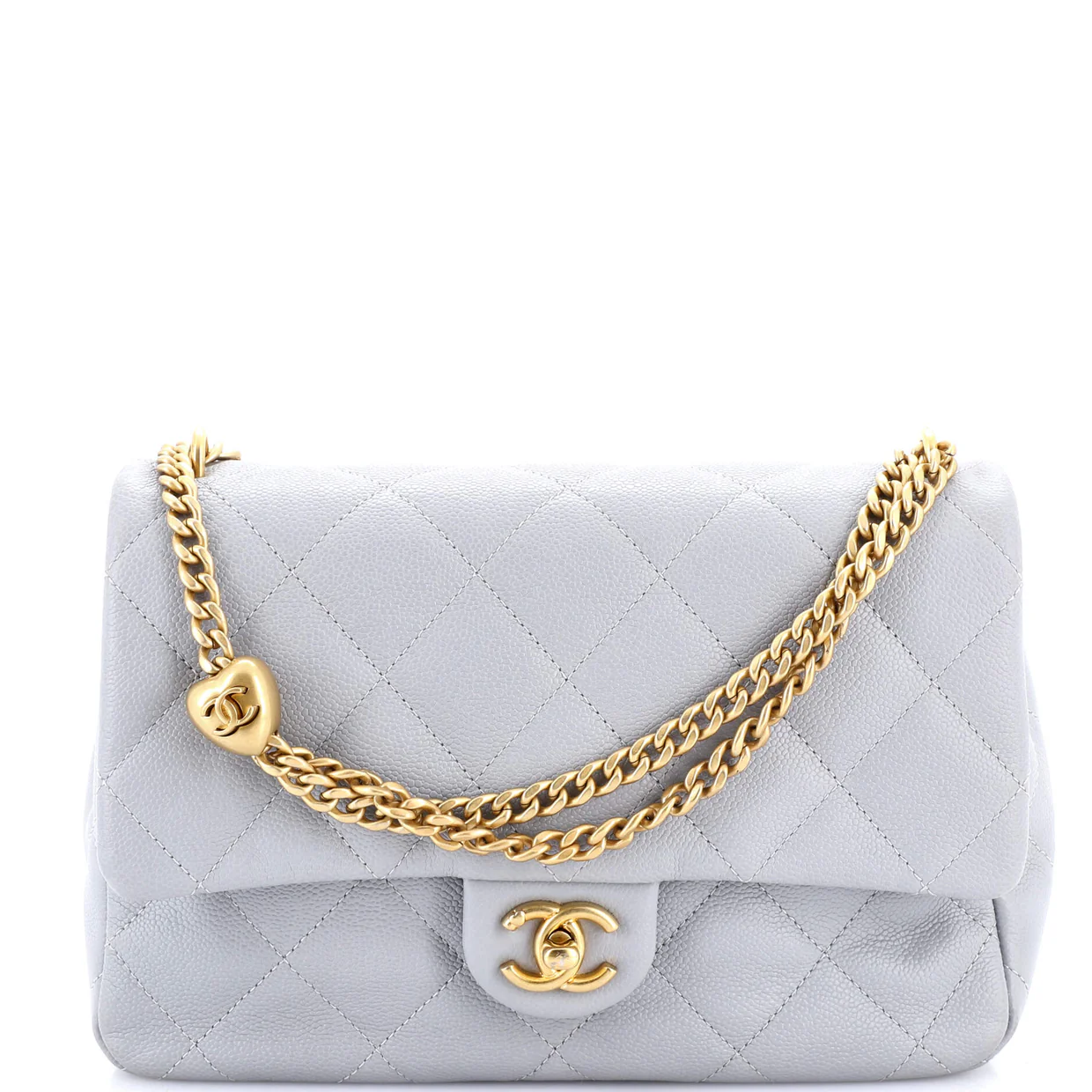 Sweet Heart Chain Flap Bag Quilted Caviar Medium - Deep Luxury