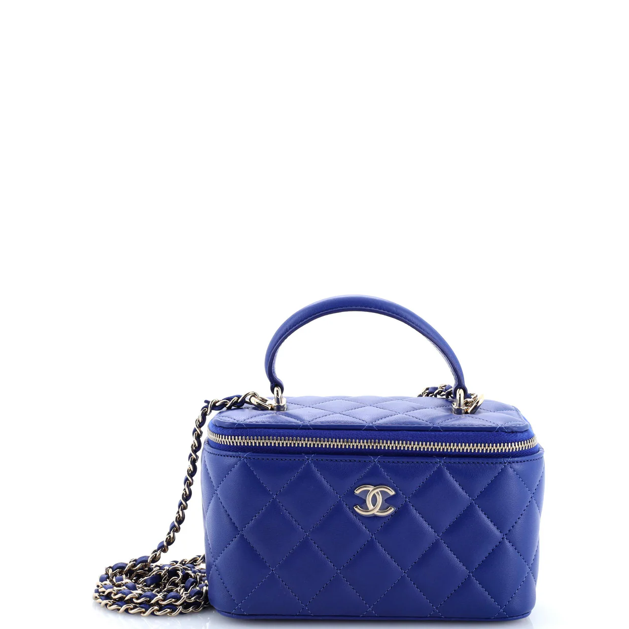 Classic Top Handle Vanity Case with Chain Quilted Lambskin Small - Deep Luxury