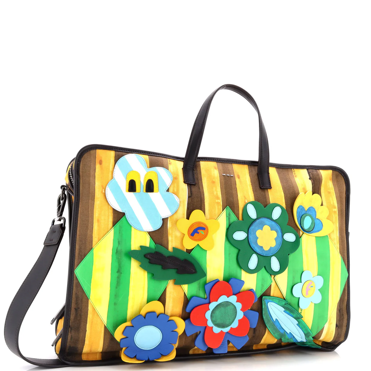 Flower Convertible Tote Pequin Canvas with Applique Large - Deep Luxury