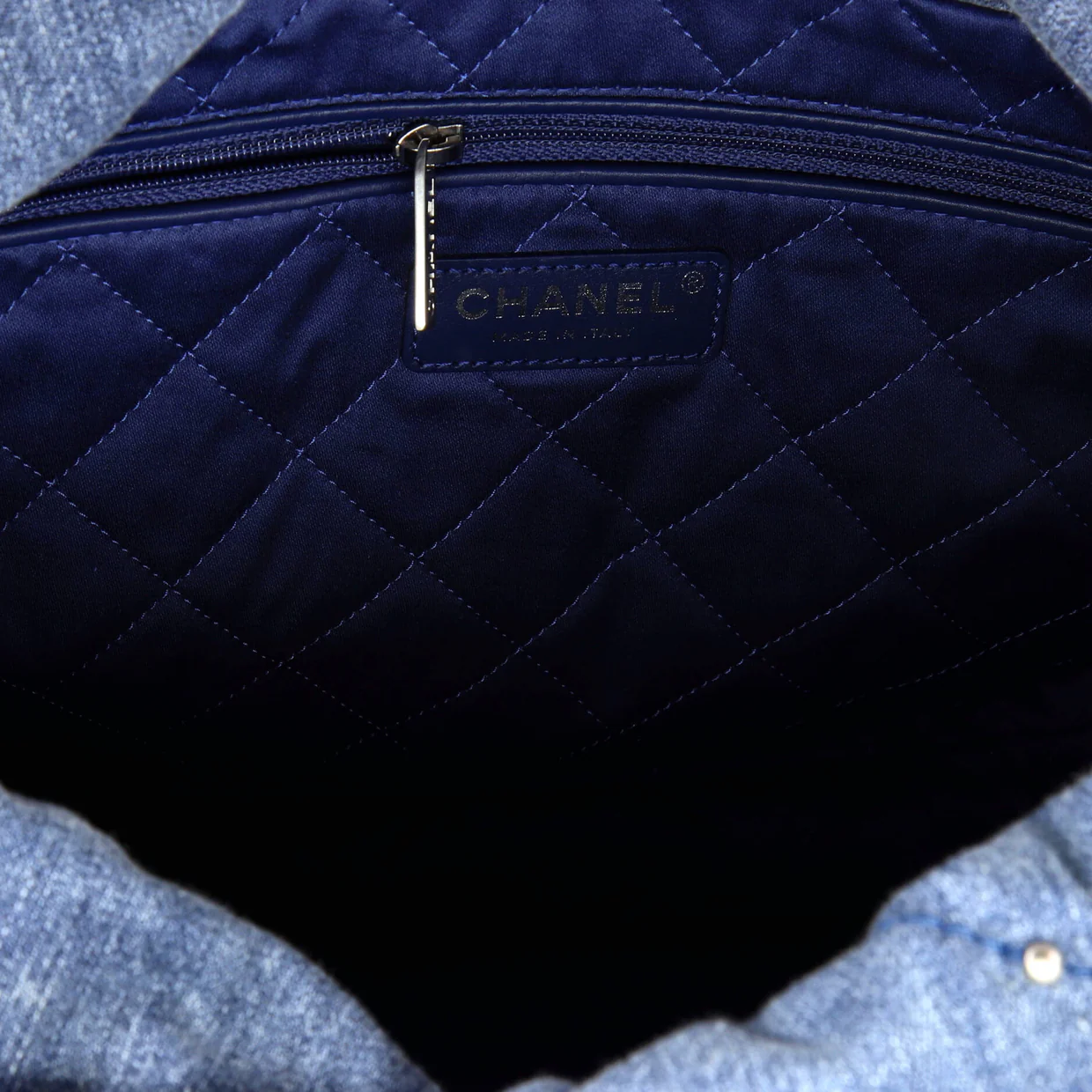 22 Chain Hobo Quilted Studded Denim Small - Deep Luxury